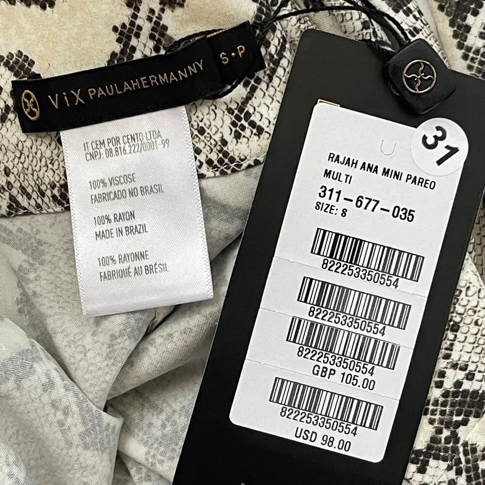 NWT ViX by Paula Hermanny Rajah Ana Mini Pareo - Cover Up - Snake Print - S